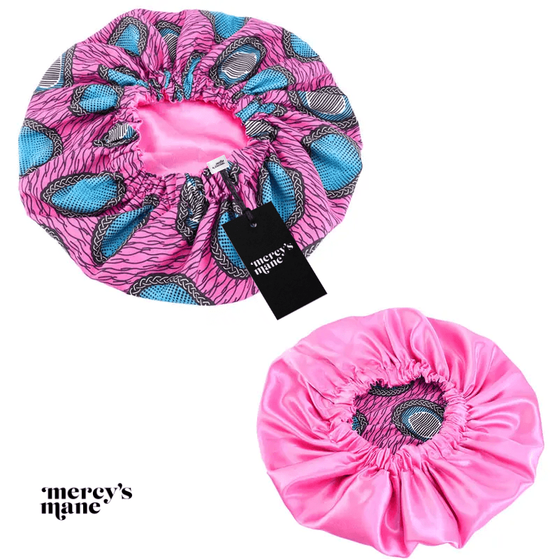 Pink silk bonnet for hair